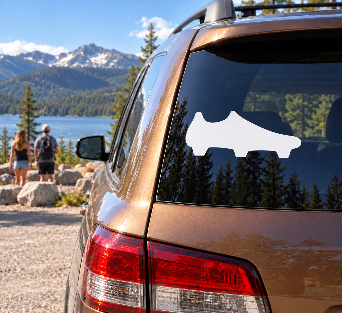 White lacrosse field cleat vinyl decal silhouette on car window