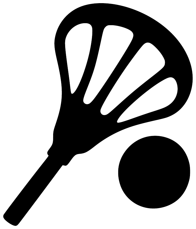 Vinyl lacrosse pocket decal close-up, black stick and ball silhouette on white.