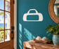 Weekend bag vinyl decal, white outline icon on teal background