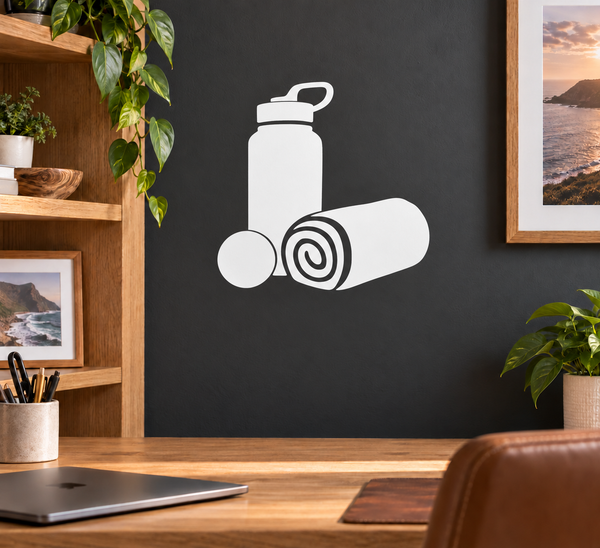Lacrosse sideline kit vinyl decal: white water bottle, stick, and rolled ball icon.