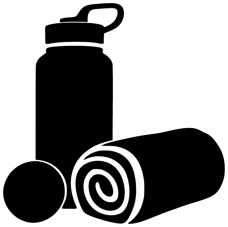 Vinyl decal in black and white showing water bottle and rolled ball launcher icon.