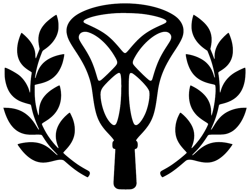 Black lacrosse stick icon with surrounding laurel leaf branches vinyl decal