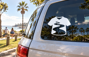 Lacrosse field vinyl decal of a white lacrosse shirt graphic on a car window