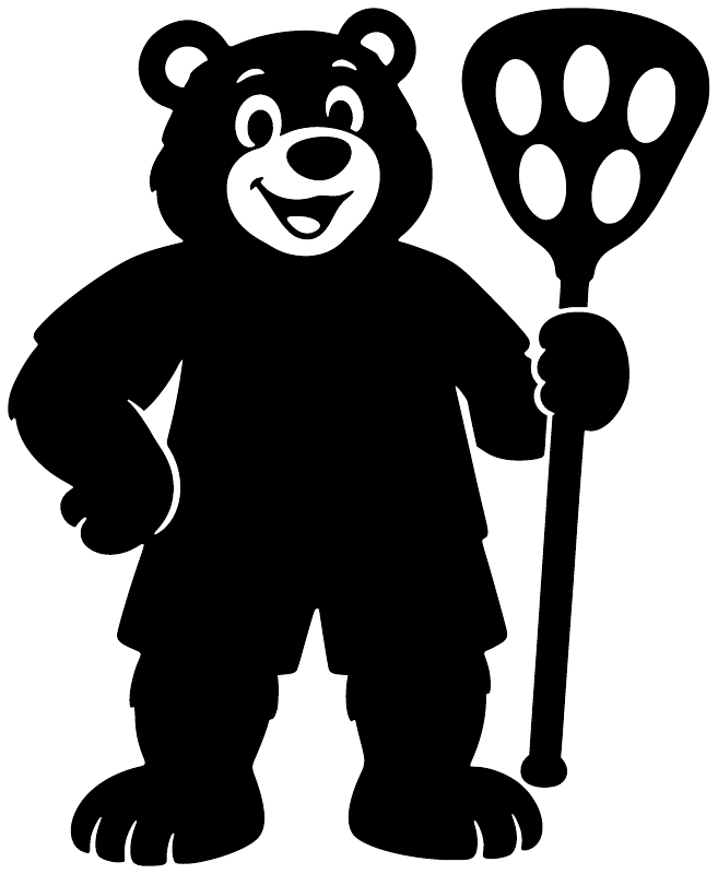 Black lacrosse bear goalie vinyl decal silhouette with stick and paw-print-style head