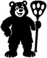 Black lacrosse bear goalie vinyl decal silhouette with stick and paw-print-style head