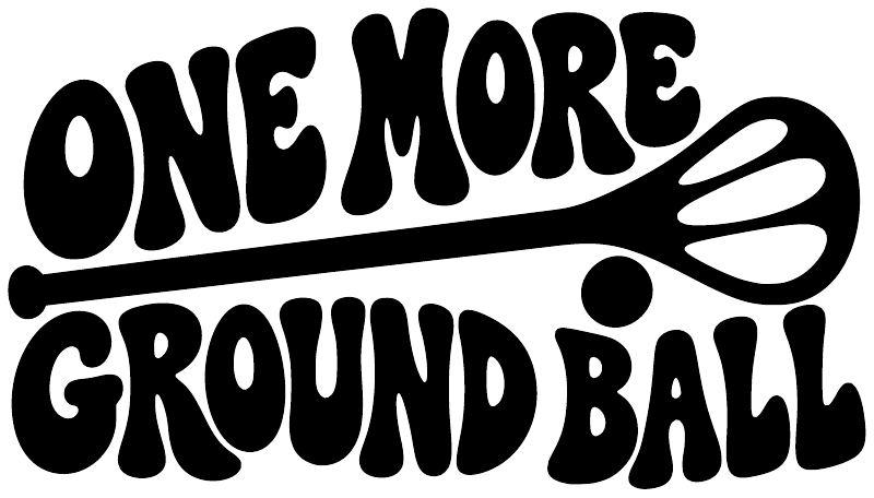 Lacrosse vinyl decal in black: 'ONE MORE GROUND BALL' text with winged ball icon