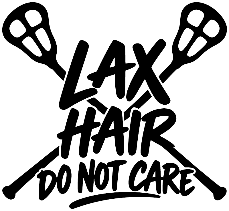Black LAX HAIR DO NOT CARE vinyl decal with crossed lacrosse stick icons