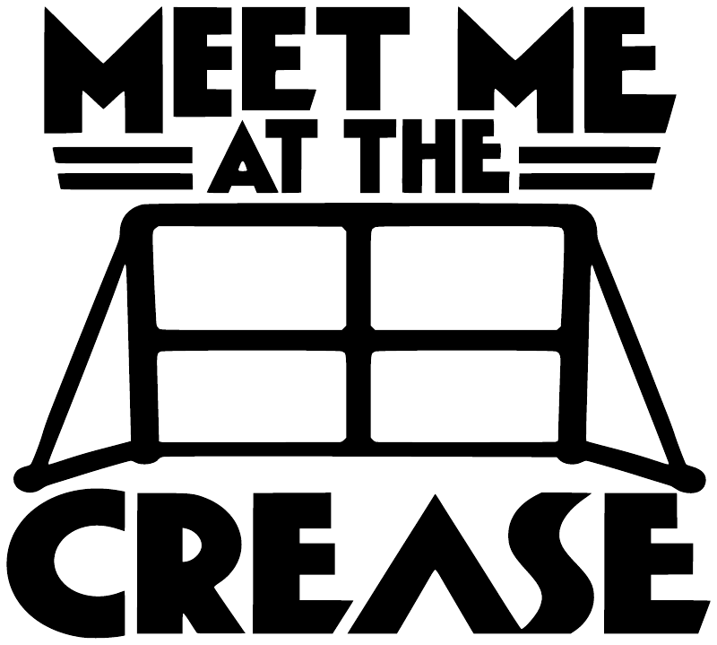 Lacrosse vinyl decal text “MEET ME AT THE CREASE” with goal outline icon