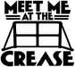 Lacrosse vinyl decal text “MEET ME AT THE CREASE” with goal outline icon