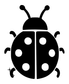 Black ladybug vinyl decal close-up with white dot spots, mirrored split wings, sparkle accents