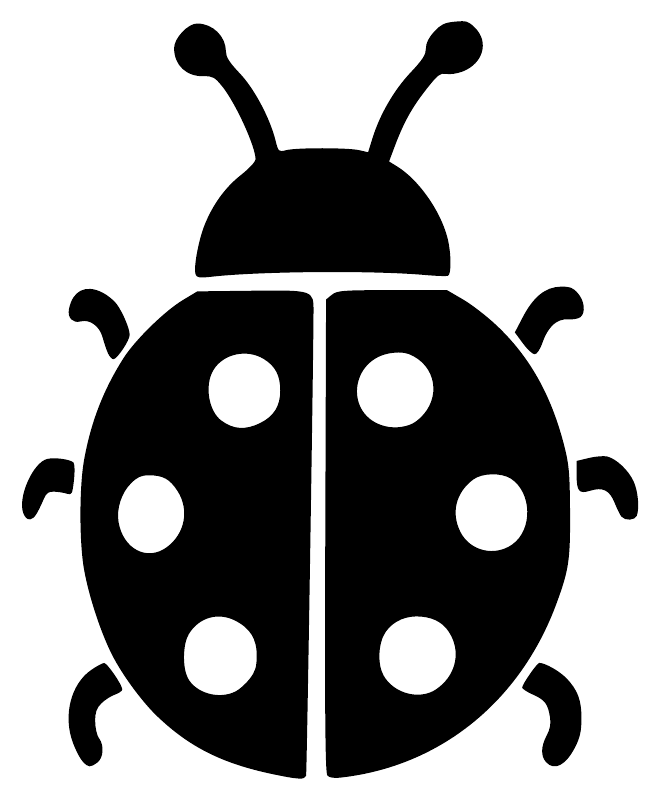 Black ladybug vinyl decal with six round white spots and antennae