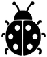 Black ladybug vinyl decal with six round white spots and antennae