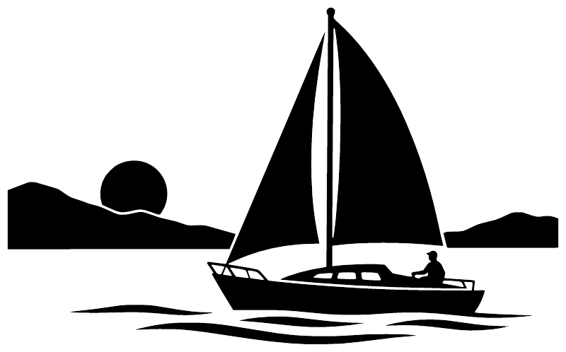 Black sailboat icon vinyl decal with waves, cutout silhouette