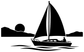 Black sailboat icon vinyl decal with waves, cutout silhouette