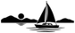 Black sailboat vinyl decal silhouette with swimmer, waves, and shoreline on white