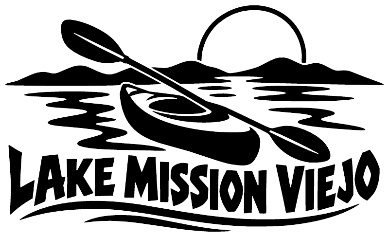 Lake Mission Viejo kayak decal, black graphic and text on white background.
