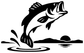 Black vinyl bass jumping icon decal with eye, fins, and splash ripples.