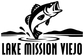Bass and Lake Mission Viejo wordmark vinyl decal with black fish illustration and white text