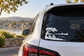 LakeMissionViejo lake view vinyl decal on car rear window with chairs and shoreline