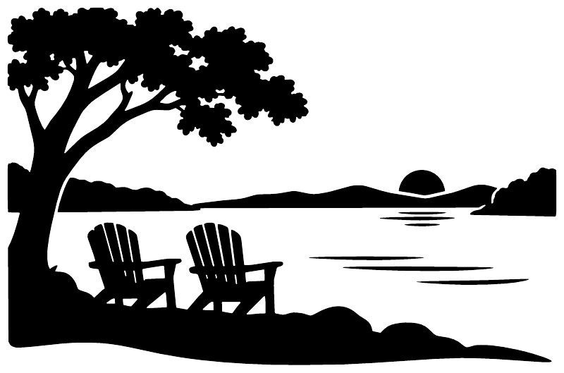LakeMissionViejo lake view vinyl decal silhouette of chairs on lake shore