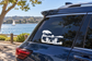 Lake view car vinyl decal with chairs, waterline and sun