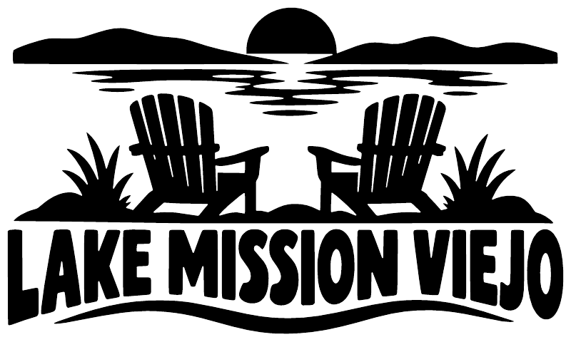 Black Lake Mission Viejo vinyl decal featuring chairs, waves, and bold wordmark