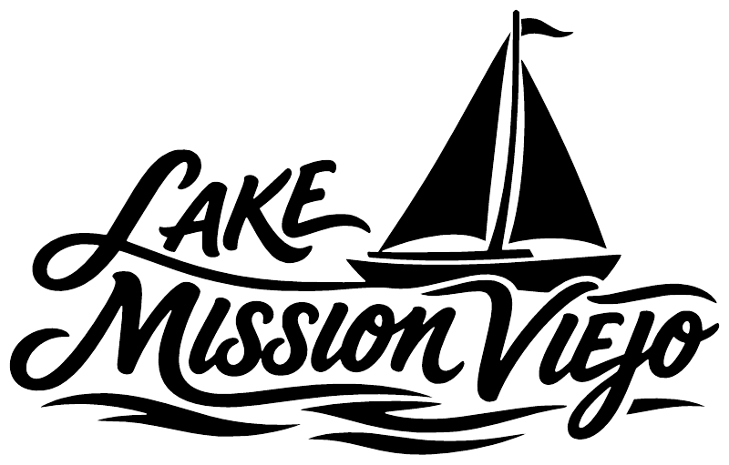 Lake Mission Viejo vinyl decal featuring a sailboat and black cursive lettering