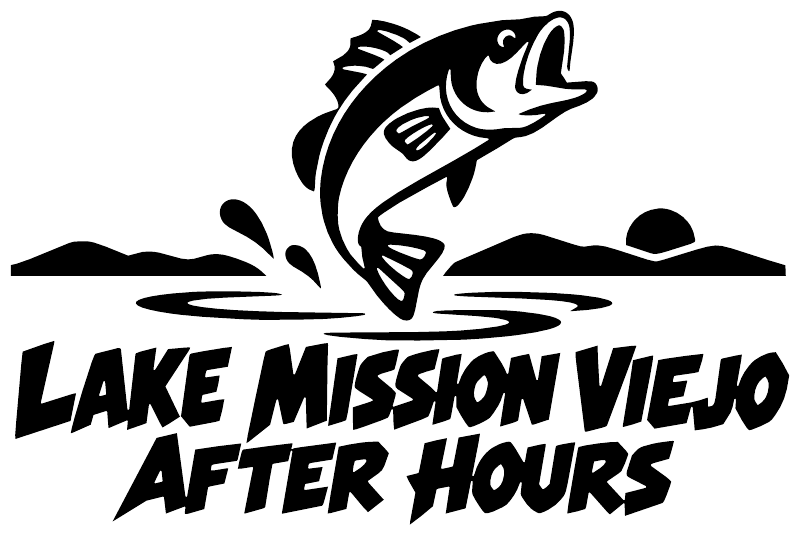Black vinyl decal graphic: fish jumping over waves with Lake Mission Viejo After Hours text