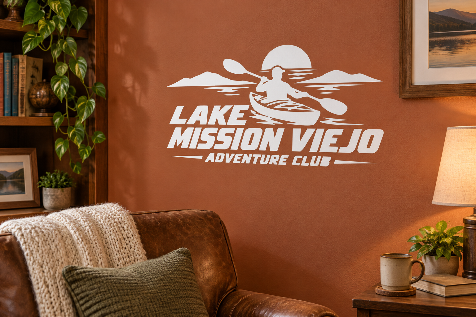 White vinyl decal logo of kayaker with Lake Mission Viejo Adventure Club text