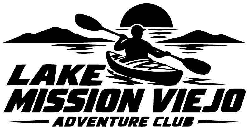 Black vinyl decal of kayaker silhouette with Lake Mission Viejo Adventure Club lettering
