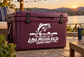 White fish and 'LAKE MISSION VIEJO GOOD DAYS' vinyl decal on maroon cooler