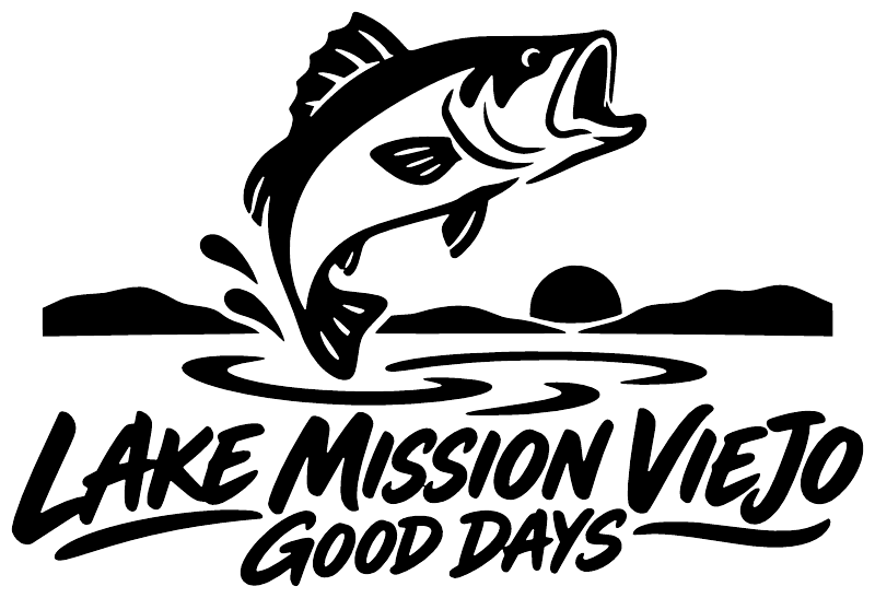 Black fish silhouette with 'LAKE MISSION VIEJO GOOD DAYS' script vinyl decal