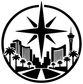 Vinyl decal crest logo: black desert skyline with starburst and palms in circle