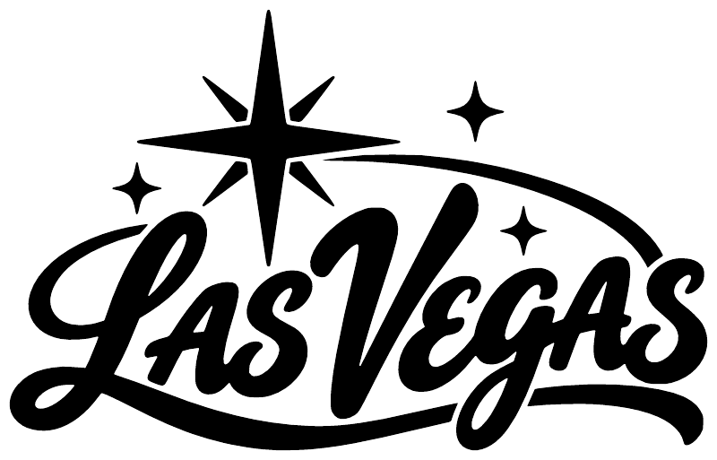 Las Vegas script wordmark vinyl decal with starburst and sparkle icons