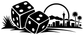 Lucky dice vinyl decal graphic with dice, city skyline and palm trees in black and white