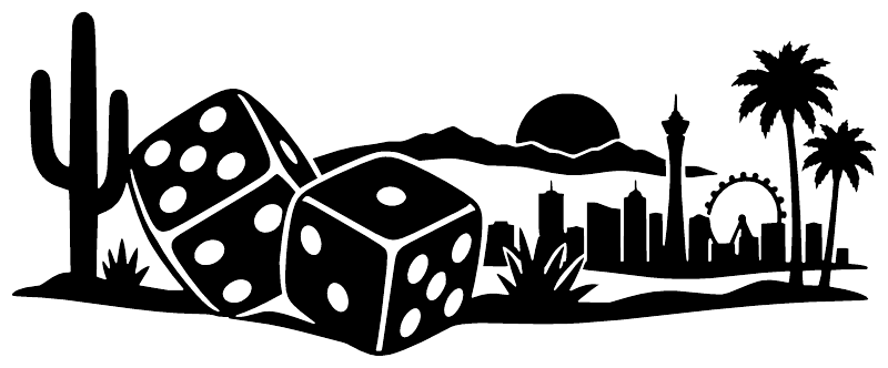Black and white lucky dice horizon vinyl decal with palm trees and desert skyline