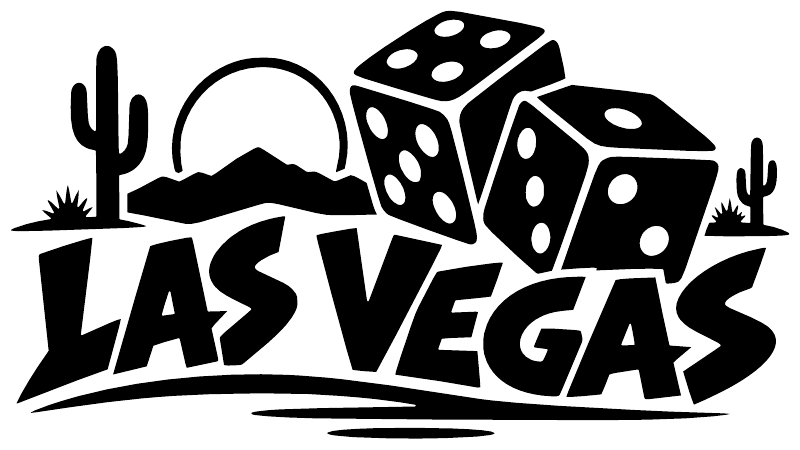Las Vegas lucky dice wordmark vinyl decal graphic with cactus, dice, and bold LAS VEGAS text