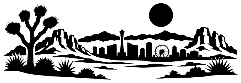 Horizon vinyl decal silhouette in black, with trees, mountains, and skyline