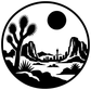 Round black-and-white vinyl decal with cactus desert scene and moon
