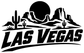Black-and-white Las Vegas wordmark vinyl decal with skull, desert cacti, and mountains