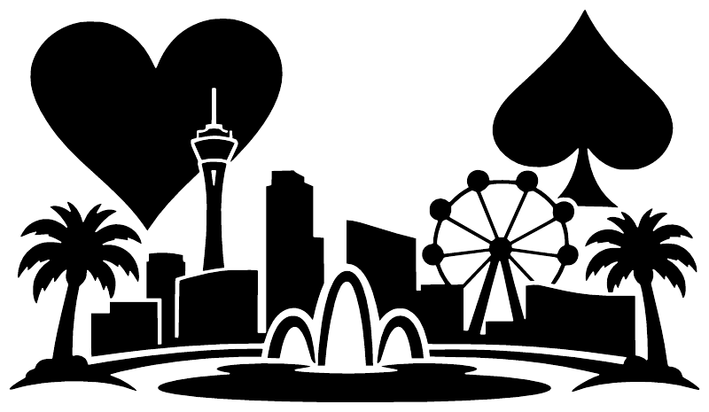 Black-and-white vinyl decal with heart and spade icons over skyline