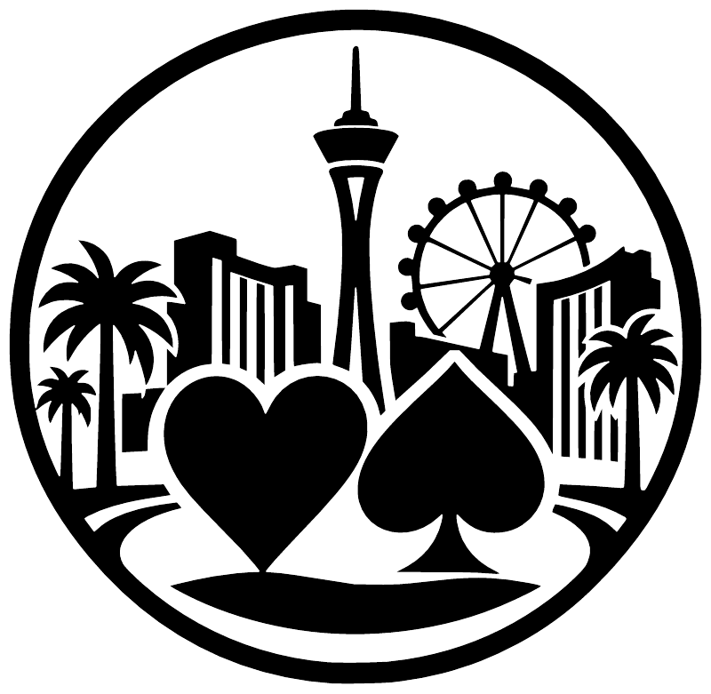 Round black-and-white skyline card suit emblem vinyl decal, ferris wheel and hearts