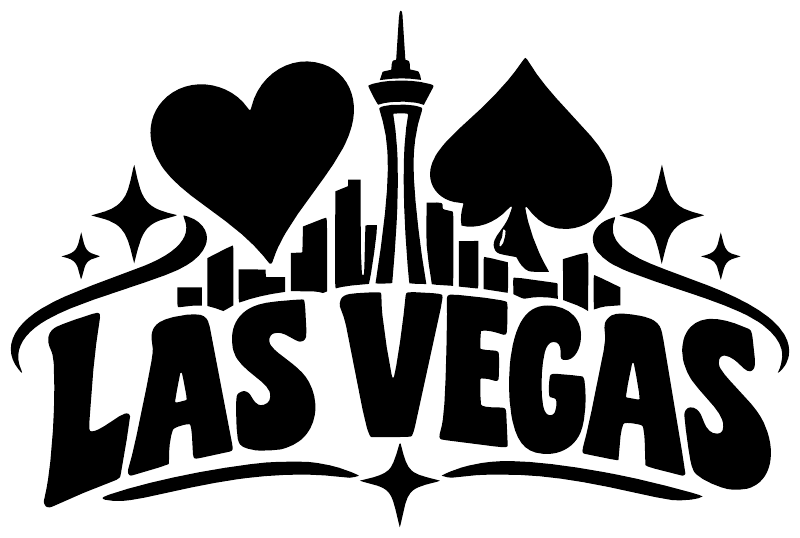 Black Las Vegas wordmark with heart, spade, and skyline card-suit emblem vinyl decal