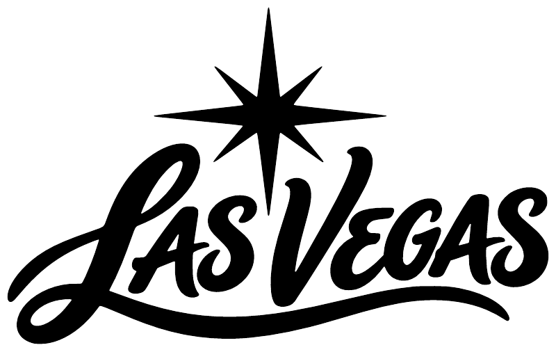 Las Vegas lettering vinyl decal, black script with star accent