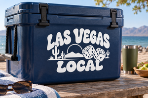 Las Vegas Local Pride vinyl decal: white LAS VEGAS LOCAL text with cactus, dice, mountain