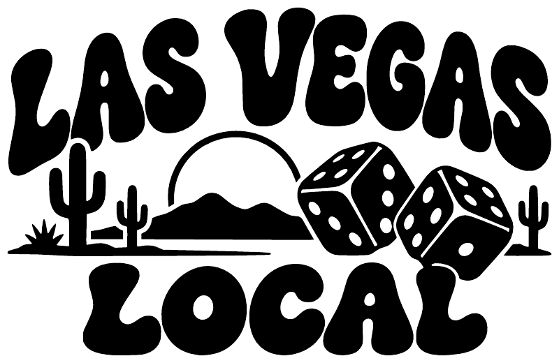 Las Vegas Local Pride vinyl decal: black LAS VEGAS LOCAL design with cacti, dice, and desert hills