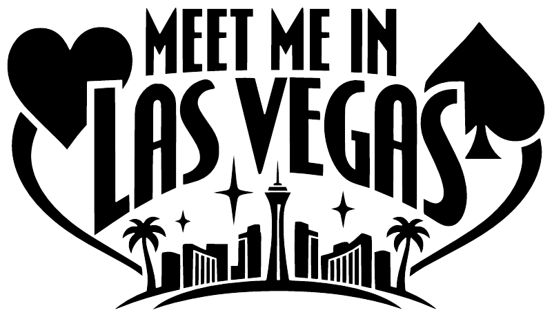 Black vinyl lettering decal: Meet Me in Las Vegas with heart and skyline silhouettes