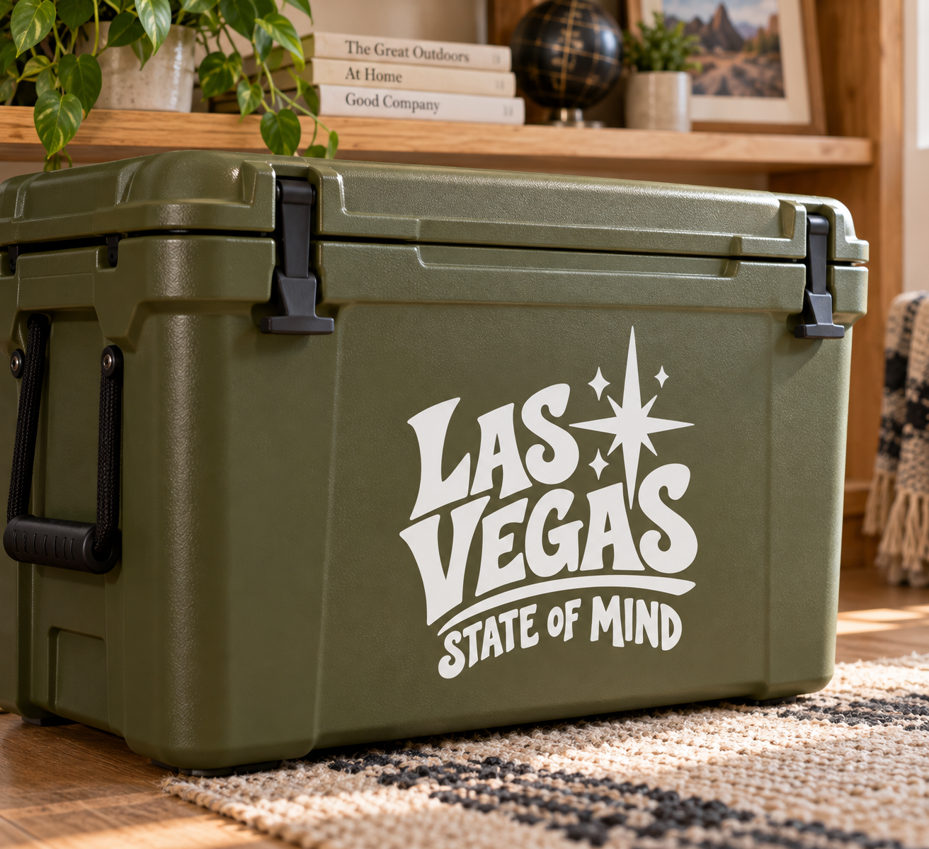 Las Vegas State of Mind vinyl decal with white lettering and starburst icons