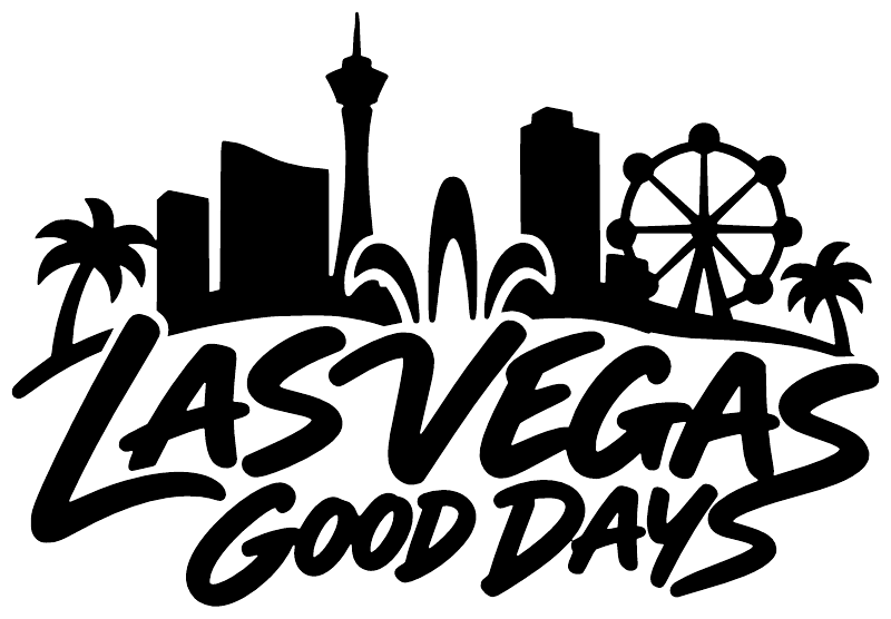 Vinyl Las Vegas Good Days decal silhouette with skyline, palm trees, and Ferris wheel