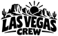 Las Vegas Crew vinyl decal close-up, bold black lettering with sun and desert skyline icons